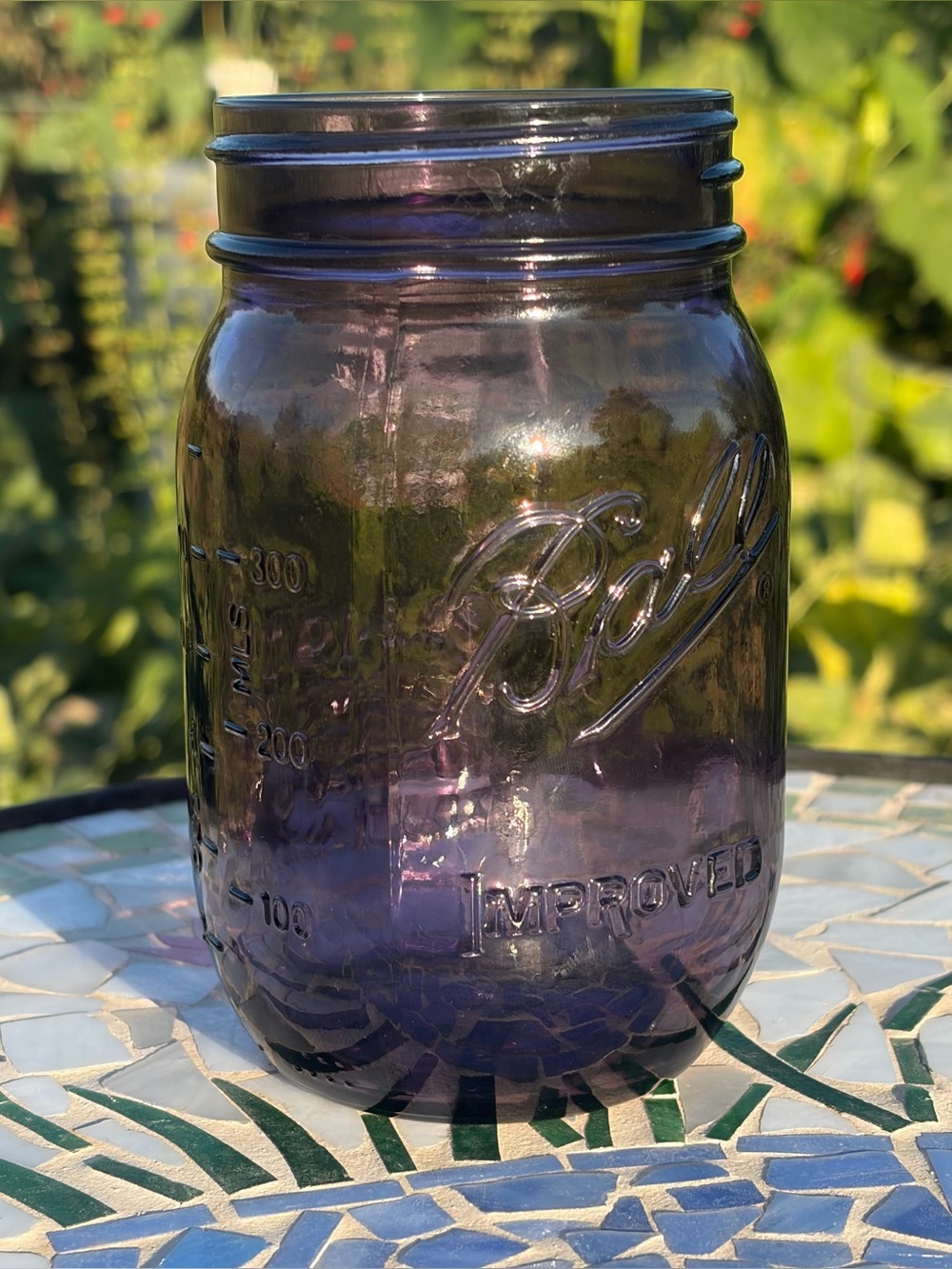 Purple Glass Ball Improved Pint Mason Jar 100 Years American Heritage USA